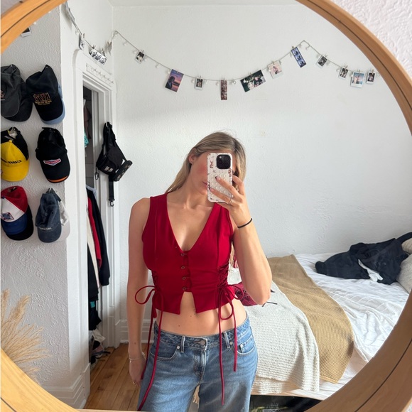 SHEIN Red Lace-Up going out Top - Picture 1 of 3